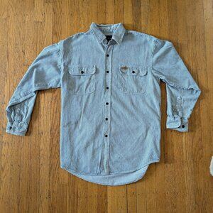 Five Brothers blue and white pin stripe workwear style button up shirt large